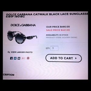 Authentic Dolce& Gabbana sunglasses